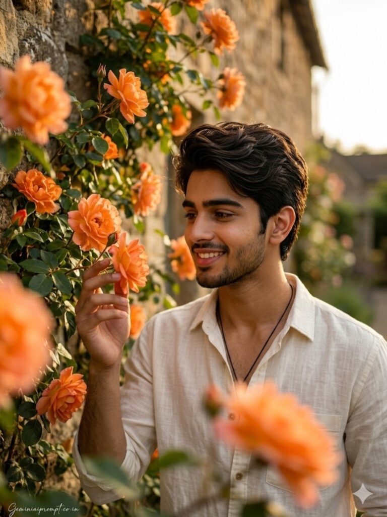 Flower Wall Portrait Prompts Orange Climbing Roses – Warm Rustic Romance