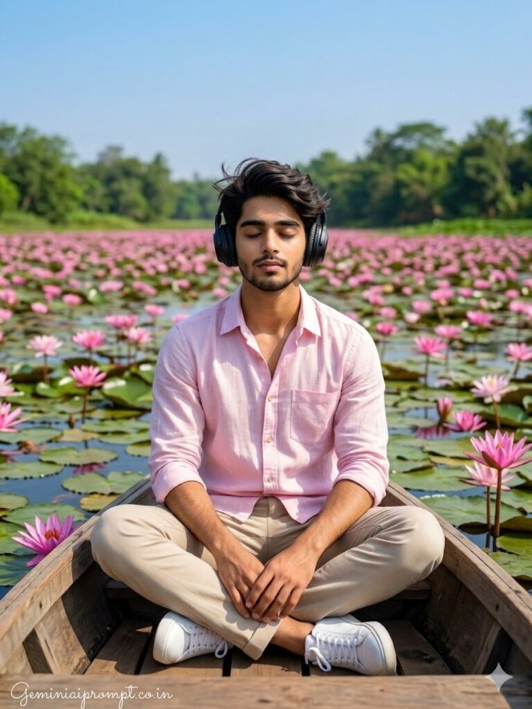 Prompt 1: Lotus Lake Portrait Prompts for Men  Headphones Meditation