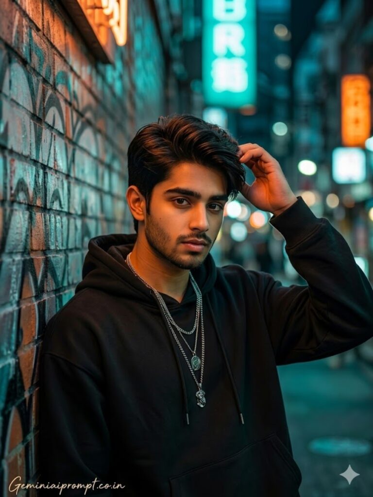 Gemini AI Prompts for Boy Attitude Photos Neon Urban Street King