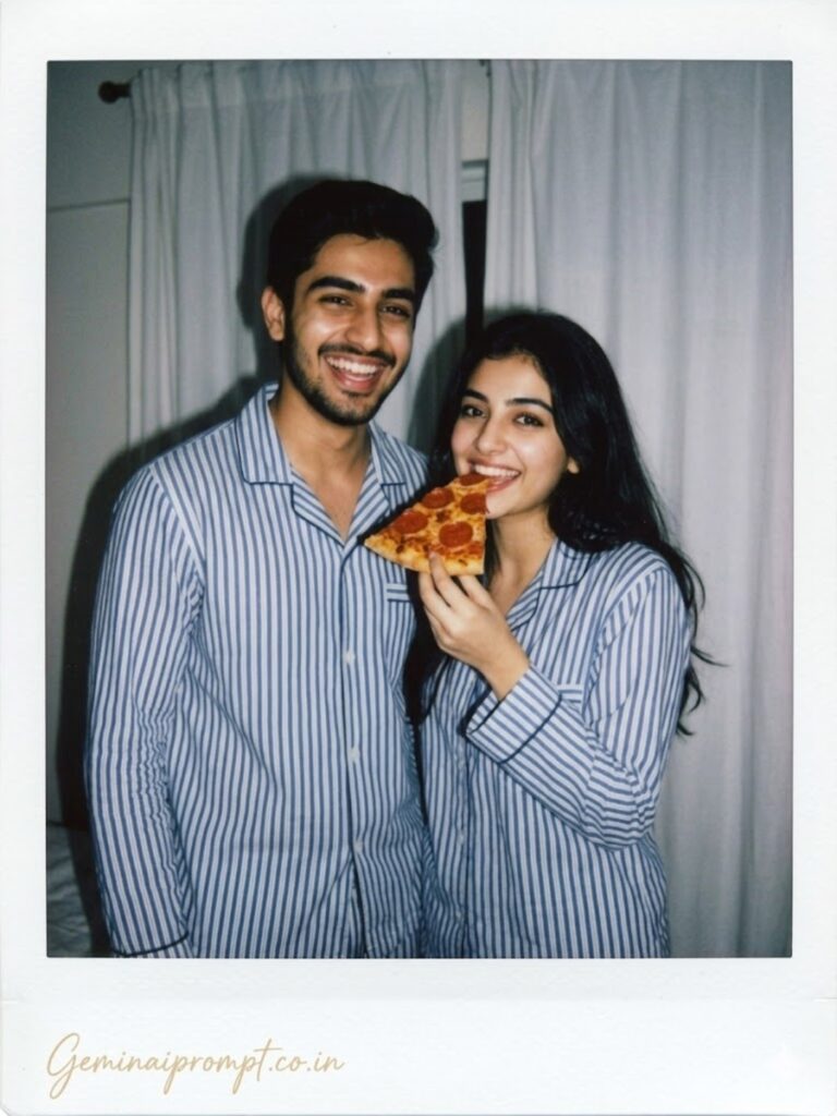Polaroid Couple Gemini AI Photo Prompts Late Night Pizza Polaroid