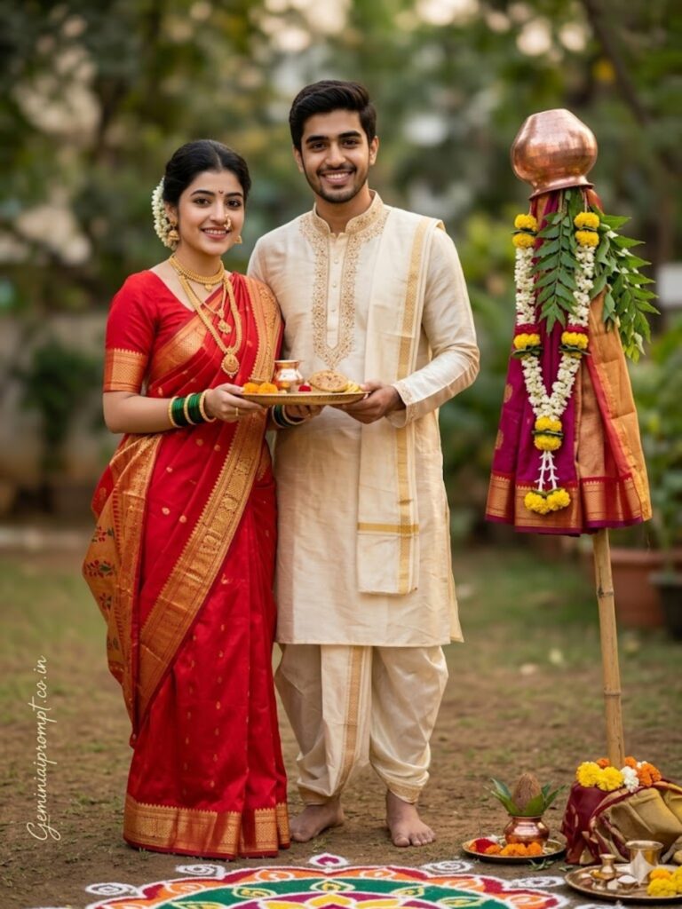 Prompt 1: Gemini AI Prompts For Gudi Padwa Couple Celebration Portrait