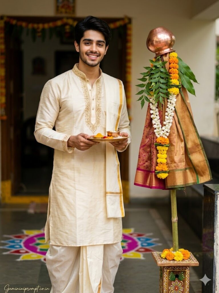 Prompt 1: Gemini AI Prompts For Boys In Gudi Padwa Cream Kurta Classic Portrait