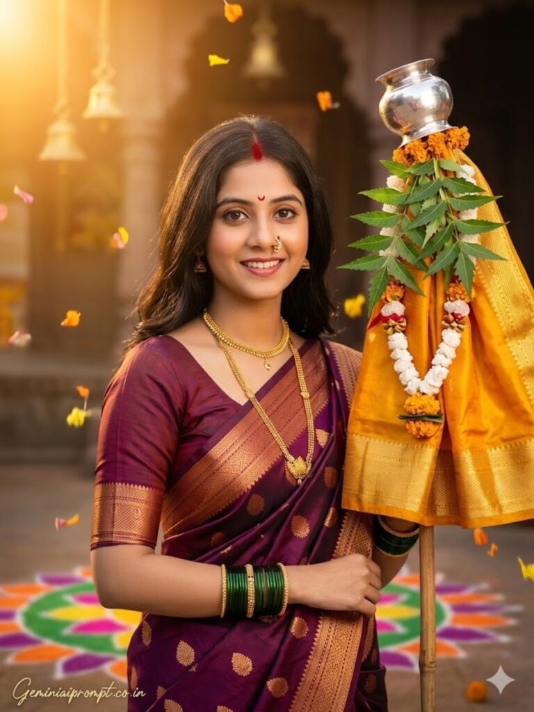 Prompt 1: Gudi Padwa Prompt For Girl Sunrise Royal Paithani Look