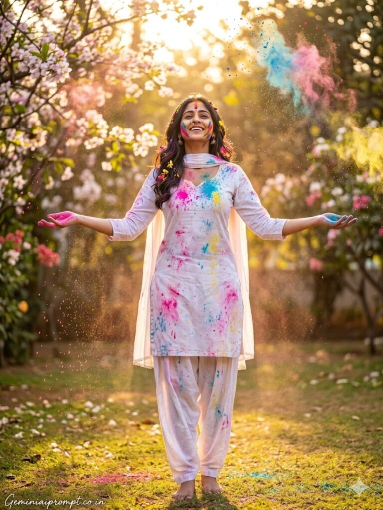 Prompt 1: Best Holi Prompt For Girls Garden Gulal Girl