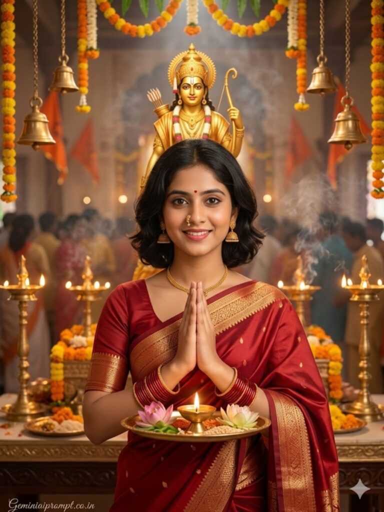 Temple Prayer with Pooja Thali 