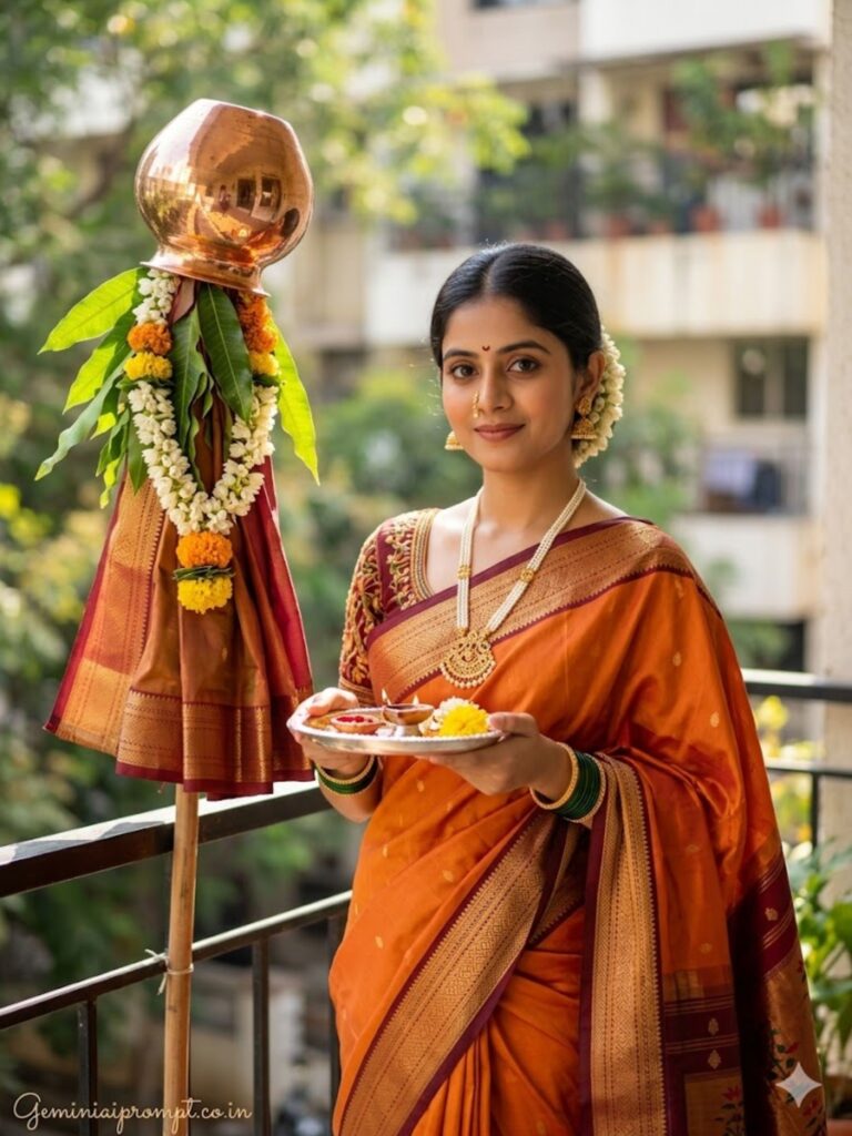 Saffron Paithani Festival Portrait