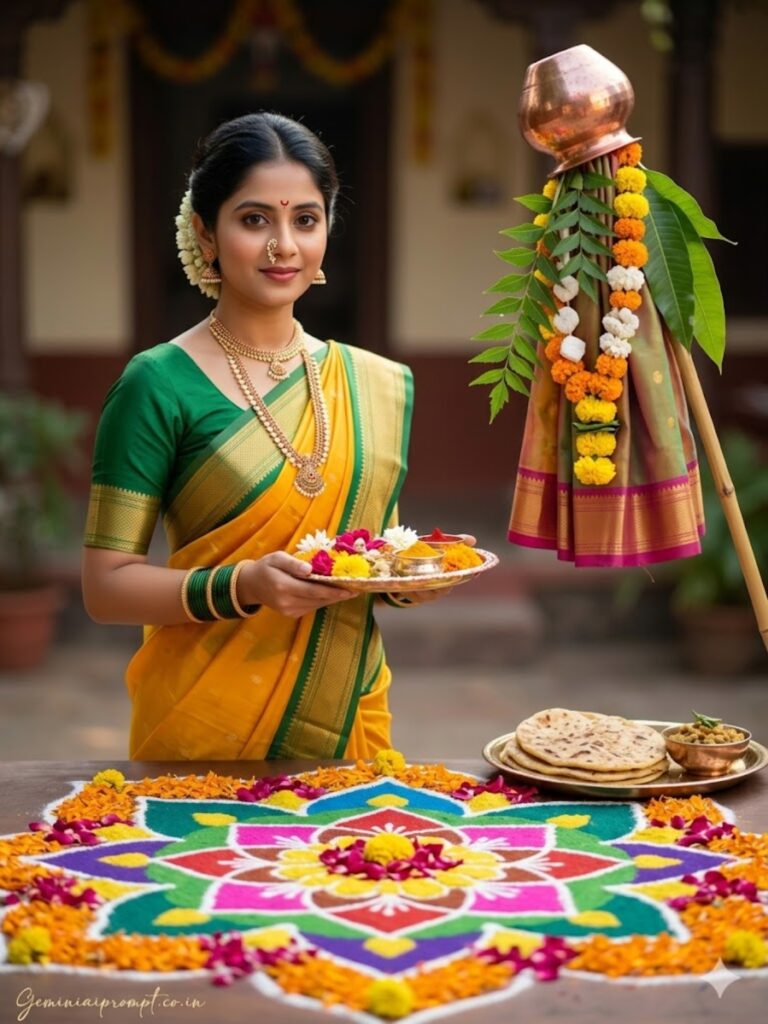 Yellow-Green Thali Rangoli Portrait