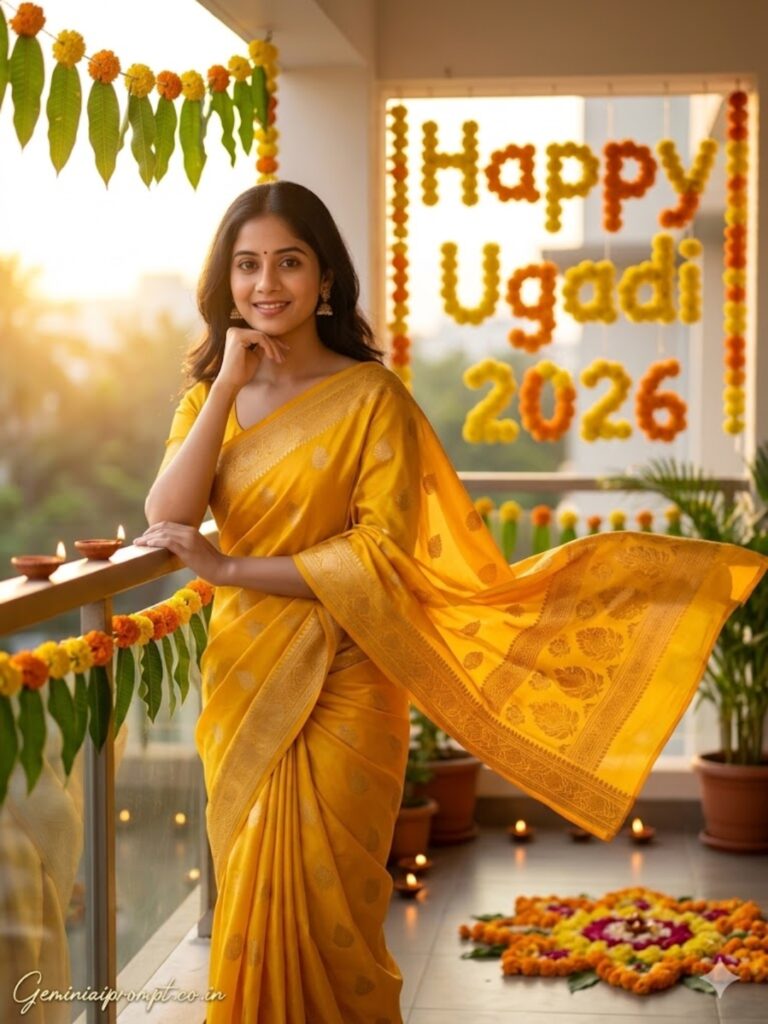 Prompt 2: Ugadi Festival Prompts For Girls Balcony Festive Look