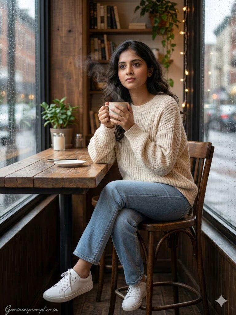 Prompt For Gemini AI Girl Modern Prompt 2: Cozy Café Chic Girl