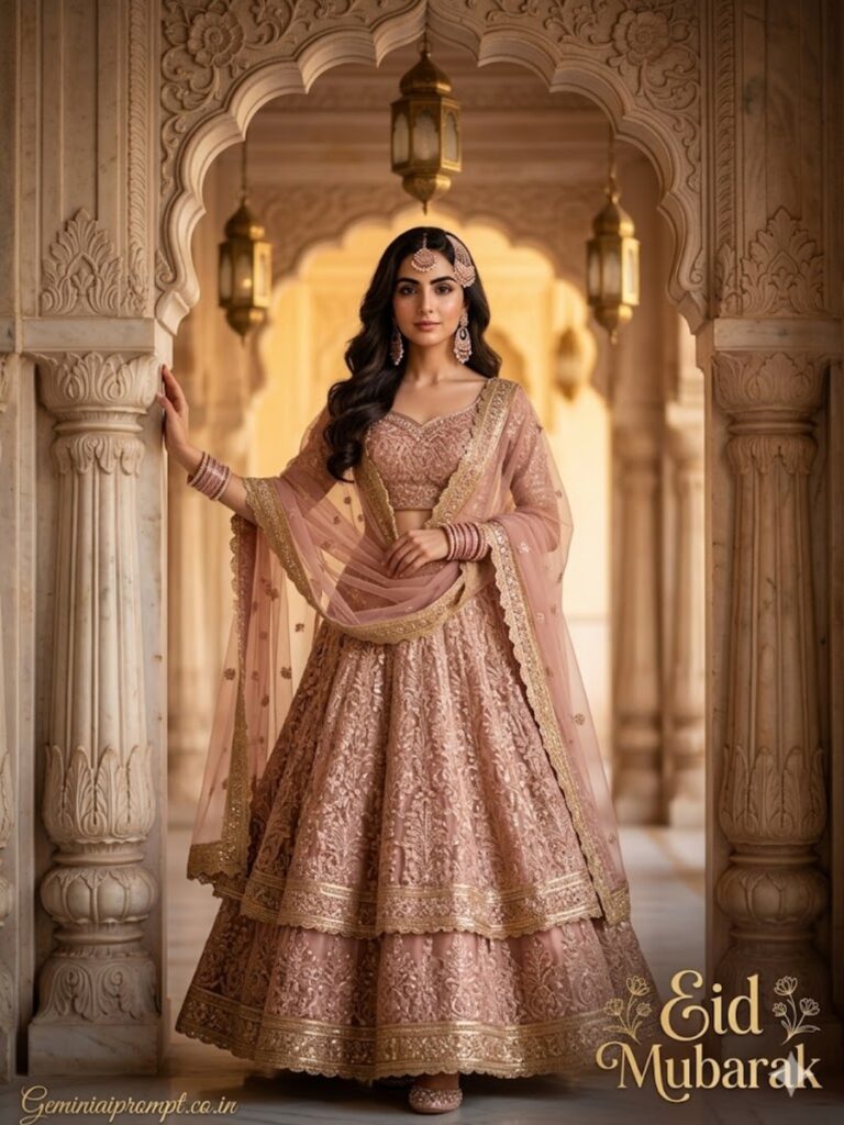 Rose Gold Lehenga in Palace Arch