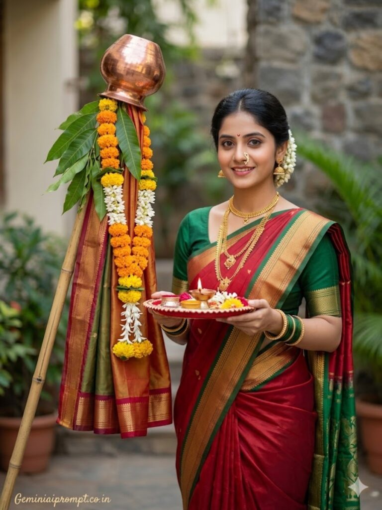 Red Paithani with Head Tilt Variation