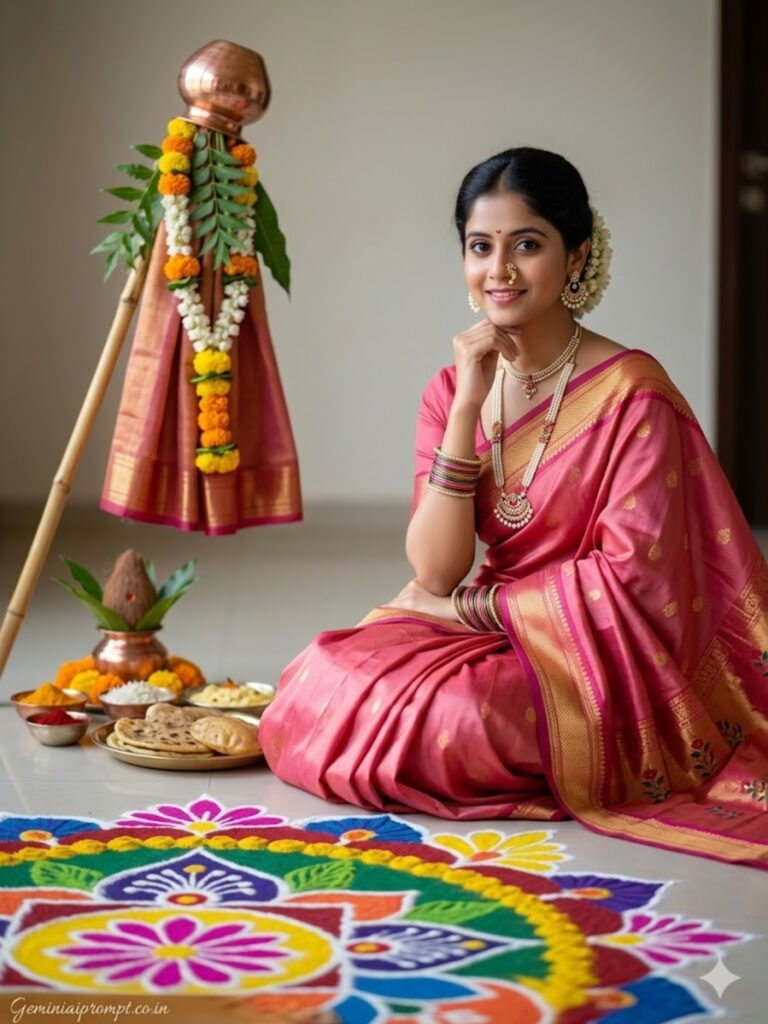 Pink Sitting Rangoli Portrait