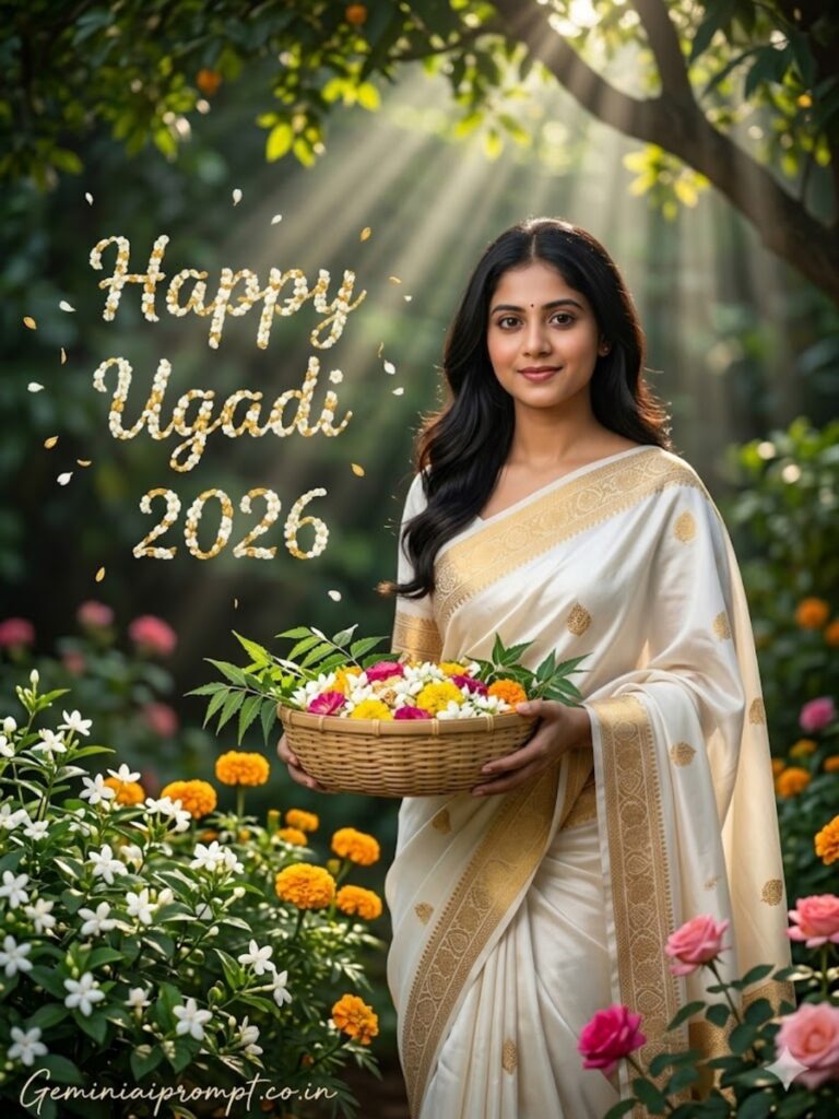 Prompt 3: Ugadi Festival Prompts For Girls Floral Garden Look