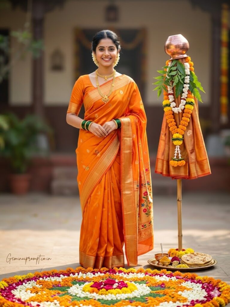 Saffron Floral Rangoli Portrait