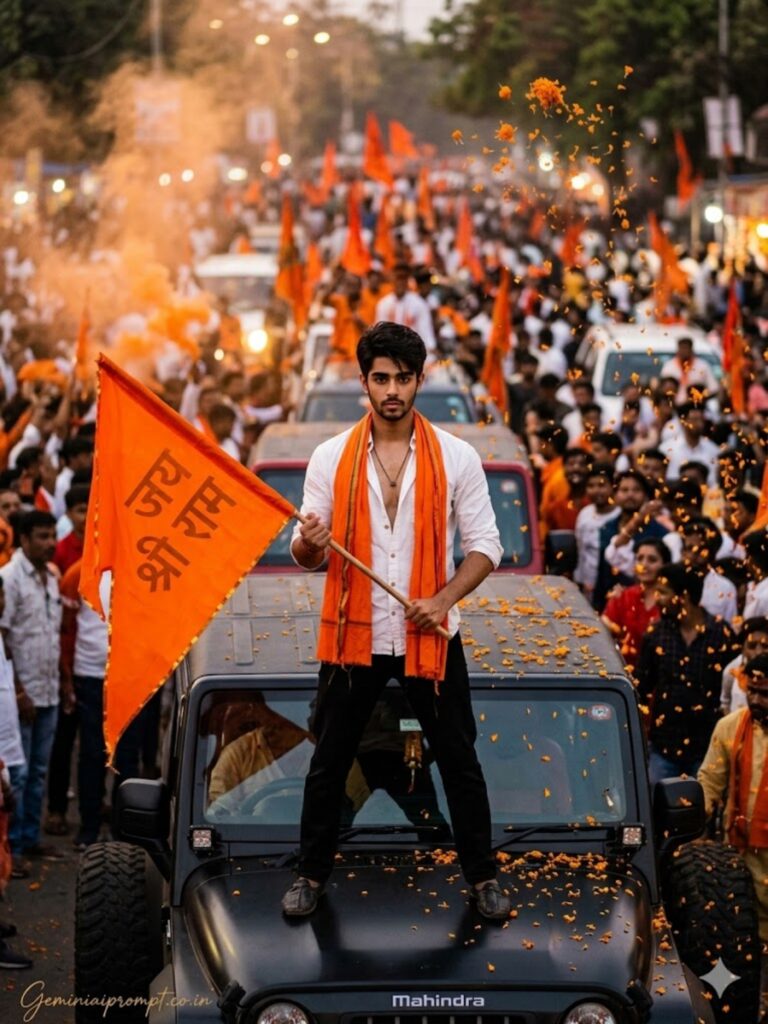 Prompt 4: Jai Shree Ram Thar AI Photo Editing Prompts Shobha Yatra Crowd