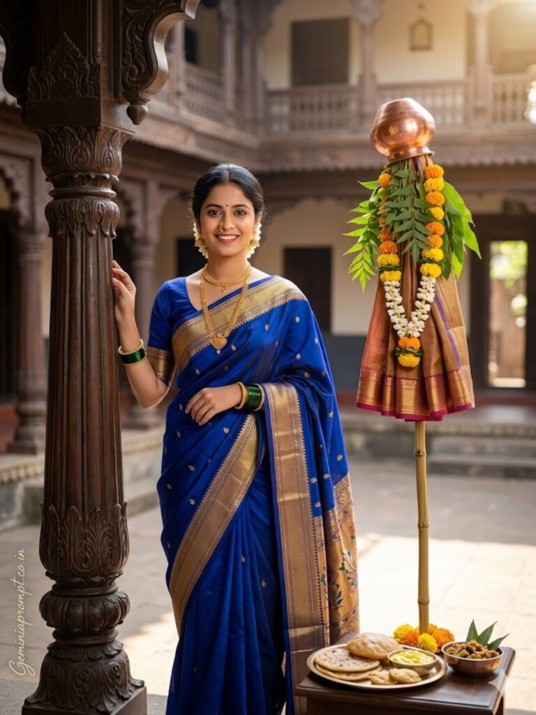 Royal Blue Wooden Pillar Portrait