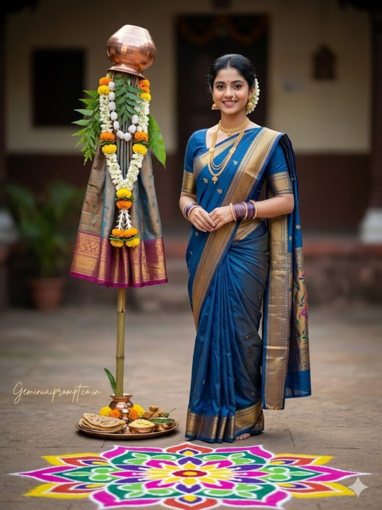 Blue Gold Feet Rangoli Portrait