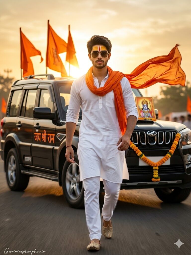 Prompt 5: Jai Shree Ram Car AI Photo Editing Prompts Mahindra Scorpio N Dynamic Walk