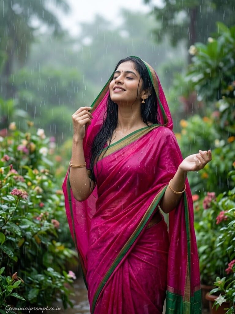 Prompt For Gemini AI Girl In Saree Monsoon Magic