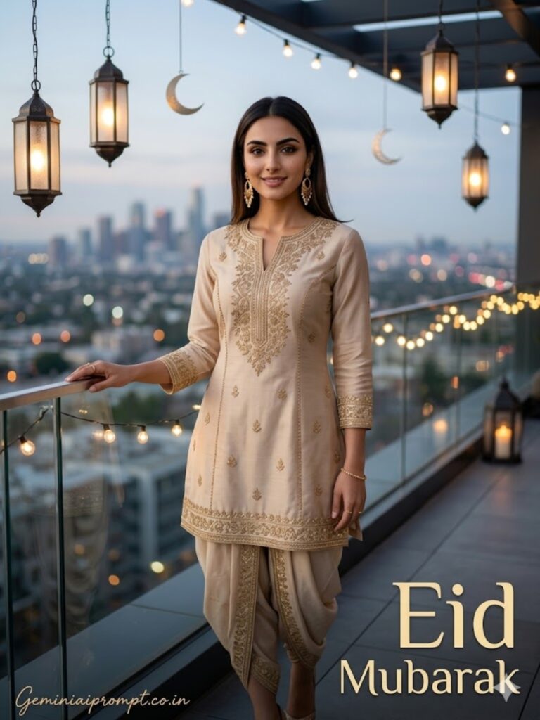 Prompt 6: Champagne Indo-Western on Rooftop