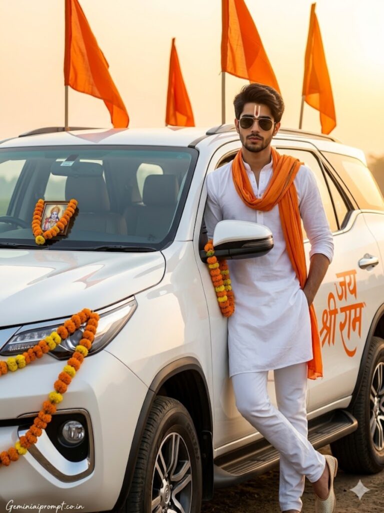 Prompt 6: Jai Shree Ram Car AI Photo Editing Prompts Toyota Fortuner Door Lean