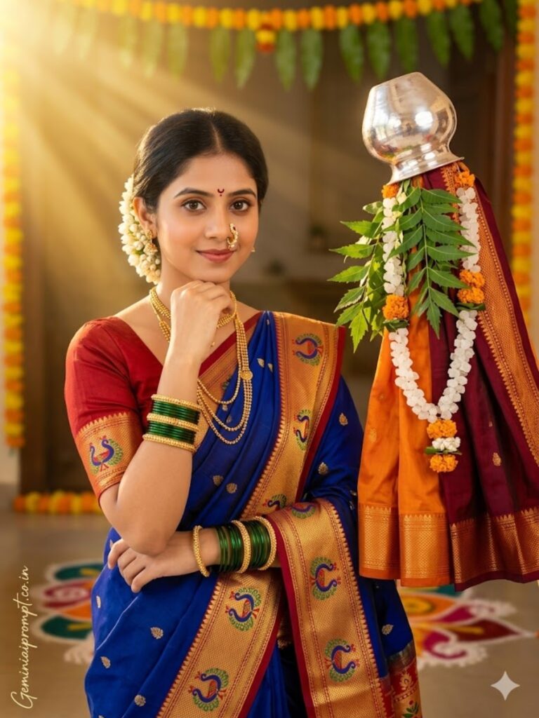 Prompt 6: Royal Blue Paithani Elegance