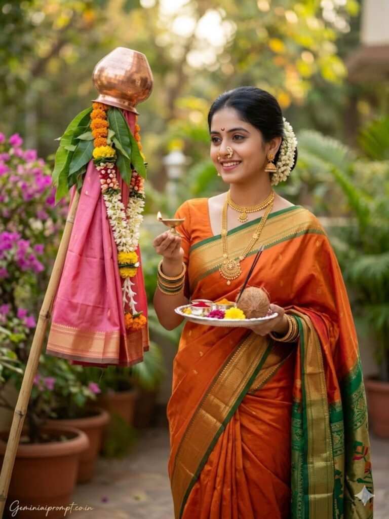 Orange Paithani Diya Portrait