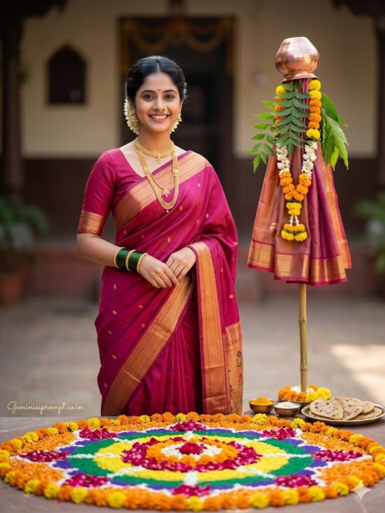 Deep Pink Circular Rangoli Portrait