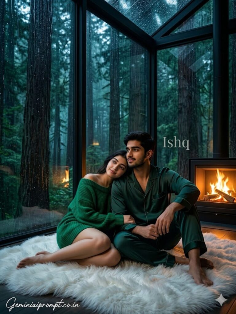 Prompt 5: Glass Cabin Forest – Cozy Rainy Night
