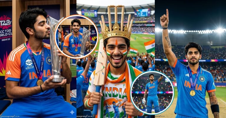 7 Indian T20 World Cup Victory Gemini Prompts with Trophy 2026
