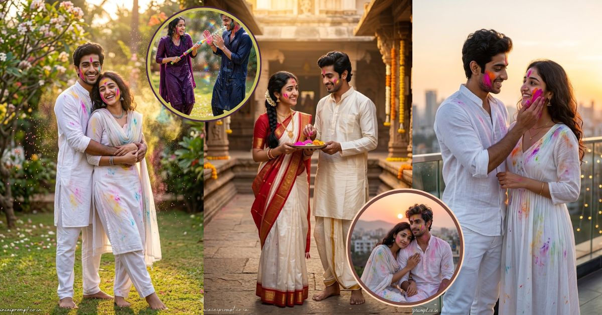 Couple Holi Prompt Gemini